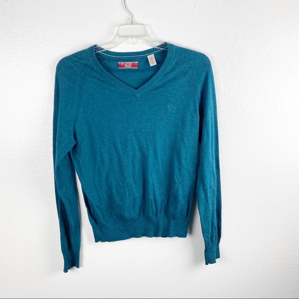 ORIGINAL PENGUIN by Munsingwear V-Neck Long Sleeves Sweater Medium Preppy Tennis